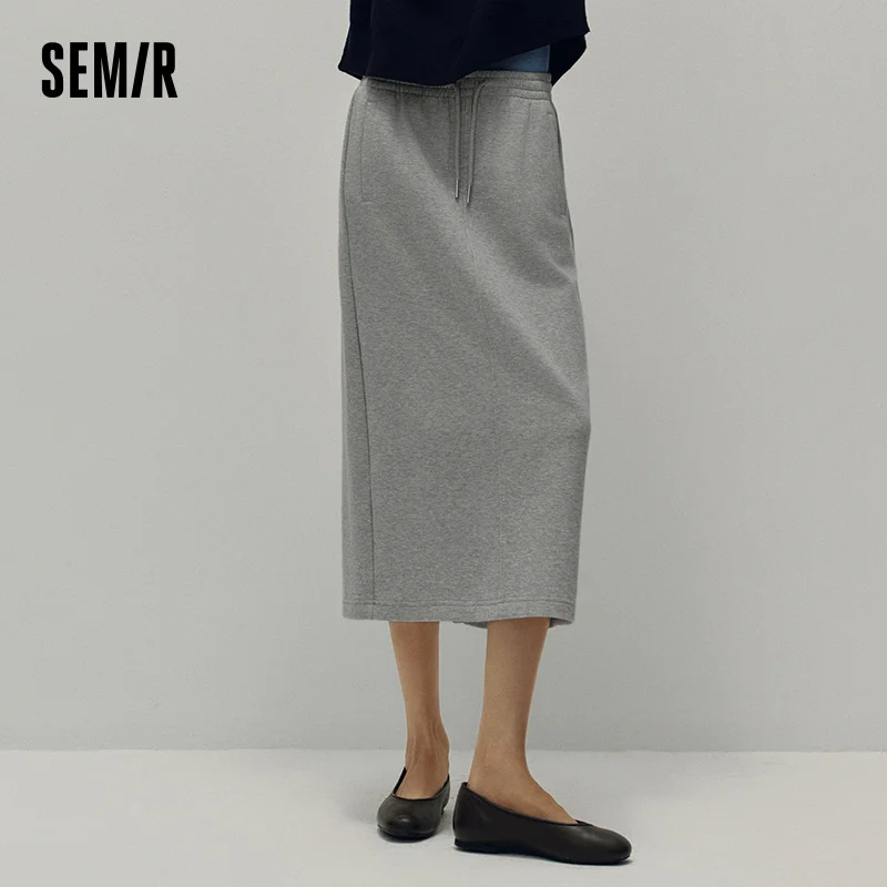 Semir Women Skirt Knit Long Straight Elastic Waist Sport Style Retro Casual Bottoms Autumn Midi Skirt Daily Wear 2026