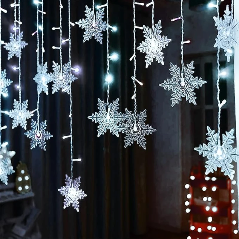 3.2M Christmas Snowflakes LED String Lights Flashing Fairy Curtain Lights Waterproof For Holiday Party Wedding Xmas Decoration