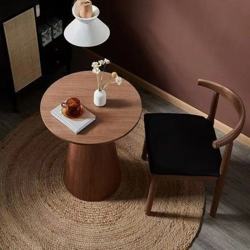 Round solid wood small apartment sofa side household balcony small round table