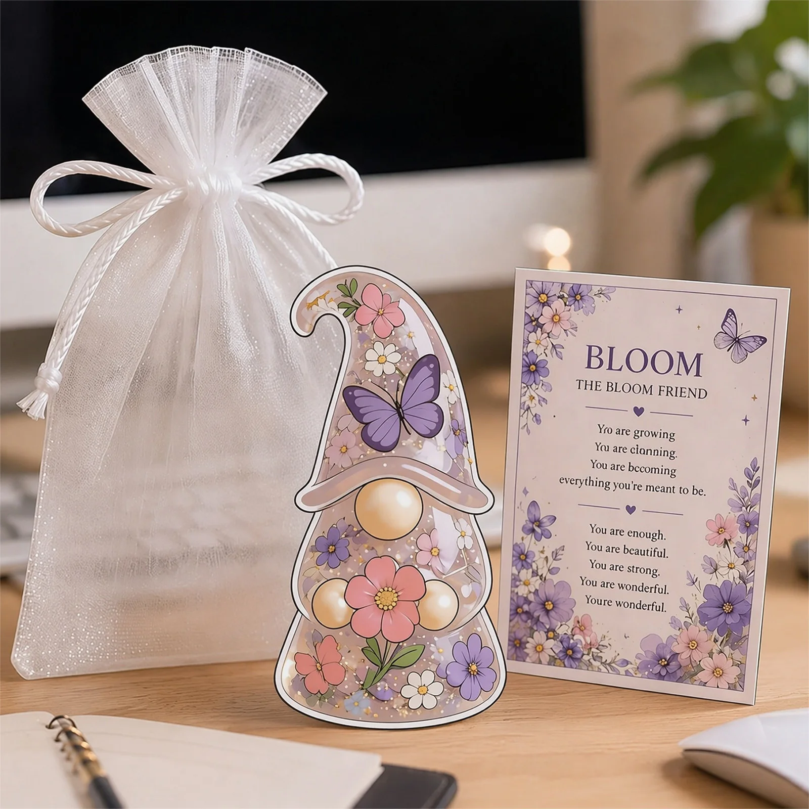 Emotional Support Gnome Collection with Message Card and Gift Pouch Dwarf Desk Ornament for Students Teacher Friend