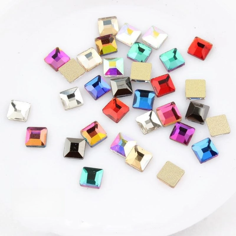 3mm/4mm Square Shape Boutique Flat bottom nail art rhinestones Glass crystal 3D nail decoration Multiple shapes wholesale