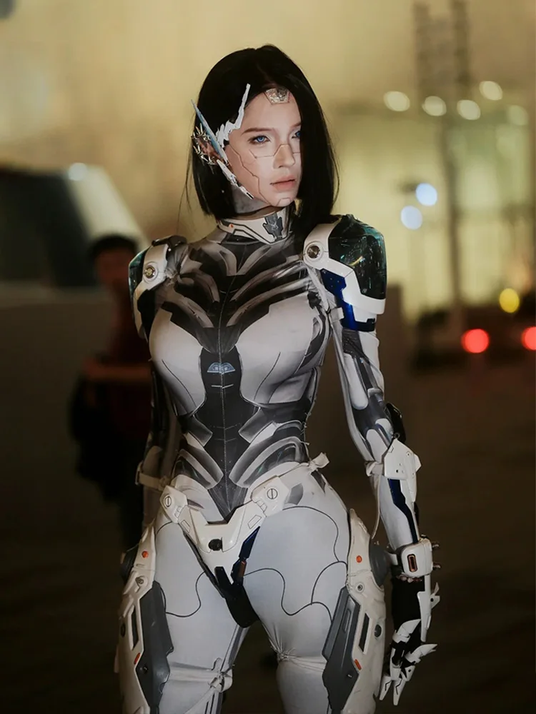 المستقبل AI الميكانيكية فتاة بذلة تأثيري مرونة عالية ضيقة المرأة السراويل الطويلة الماس منخفضة الخصر