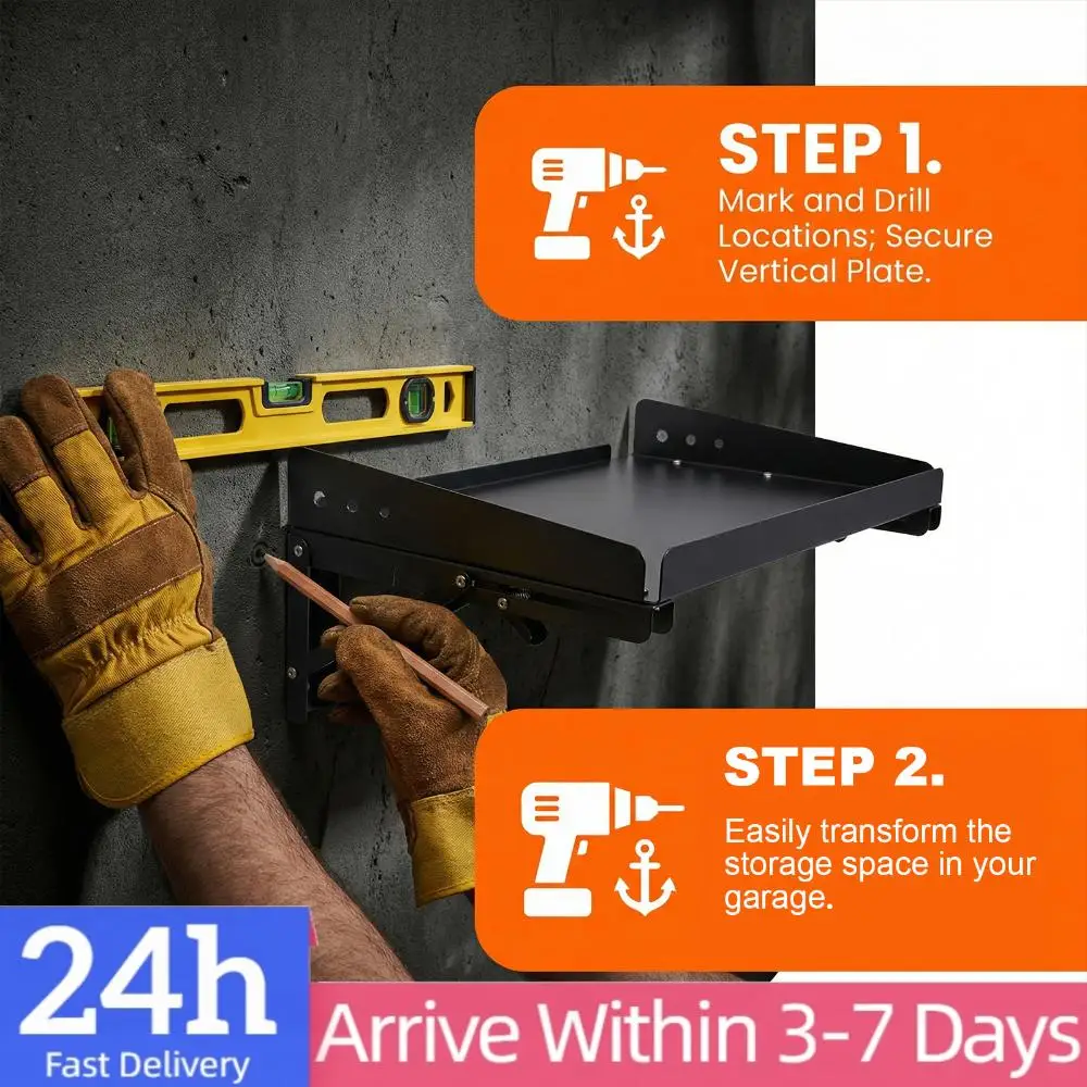 

Набор из 2-х настенных складных полок для хранения, сверхпрочные металлические стеллажи с бортиком для гаража, кухни, прачечной, мастерской