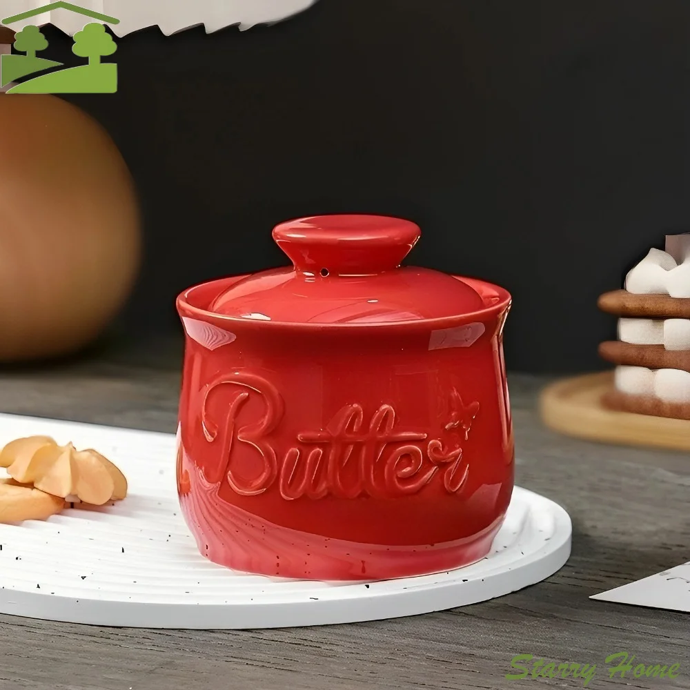

Airtight Ceramic Butter Bell Crock Large Capacity Keep Fresh French Butter Dish Spice Jar with Lid Cheese Cup Countertop