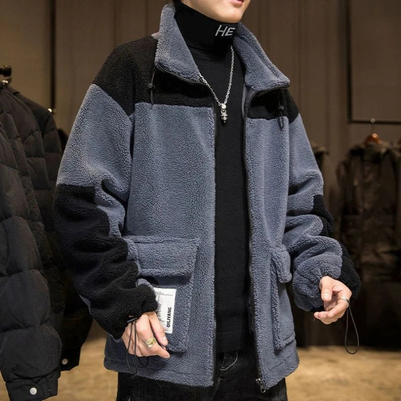 

2025 зимняя новая мужская флисовая куртка из ягненка, утолщенная теплая свободная посадка, повседневная стильная молодежная куртка