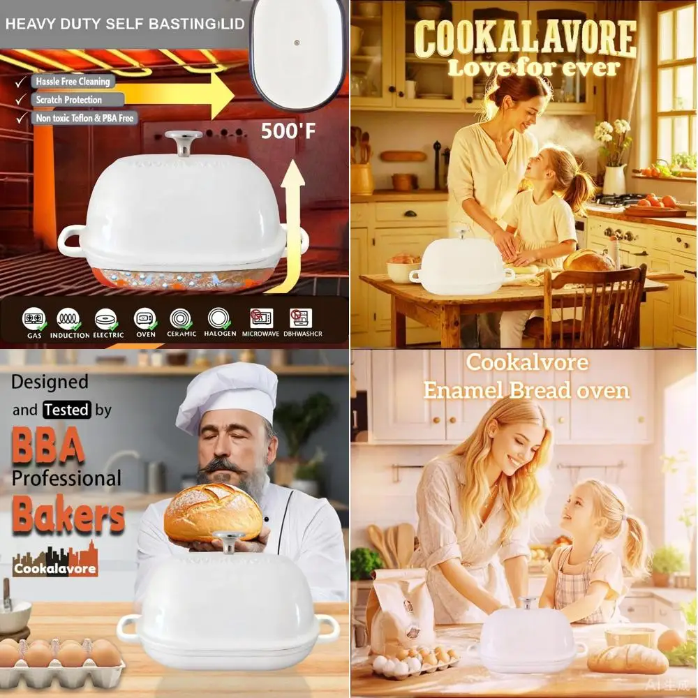 

Thick Enameled Loaf Pan with Lid, 6 Quart Bread Oven, Homemade Bread Pans, 14.5 Dutch Oven for Baking, Silicone Baking Mat and R