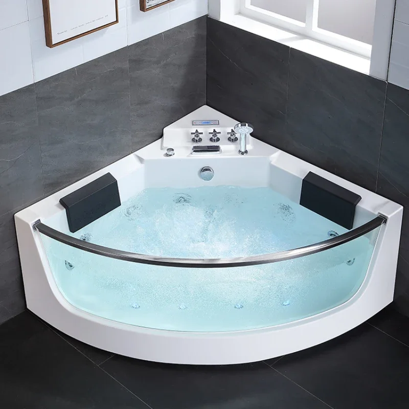 

High-grade villa home adult large glass jacuzzi couples double fun bath triangle tub.