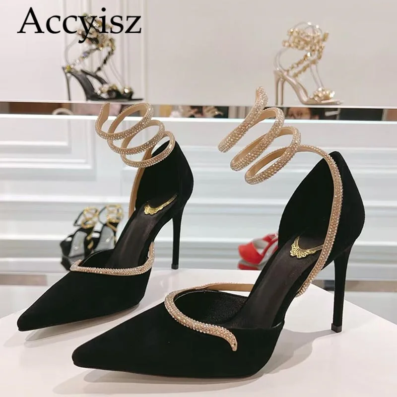 

Summer New Women's Crystal Decorative Sandals Solid Color High Heels Solid Color Closed Toe Wrapping Fashion High Heels 2024