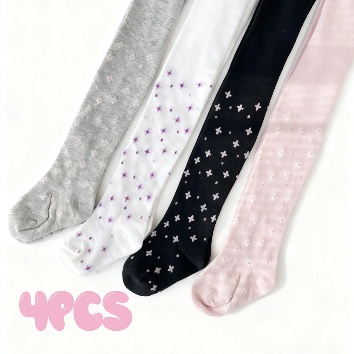 4-Pack of Girls' Cherry Blossom Floral Tights, Pastoral Style Leggings