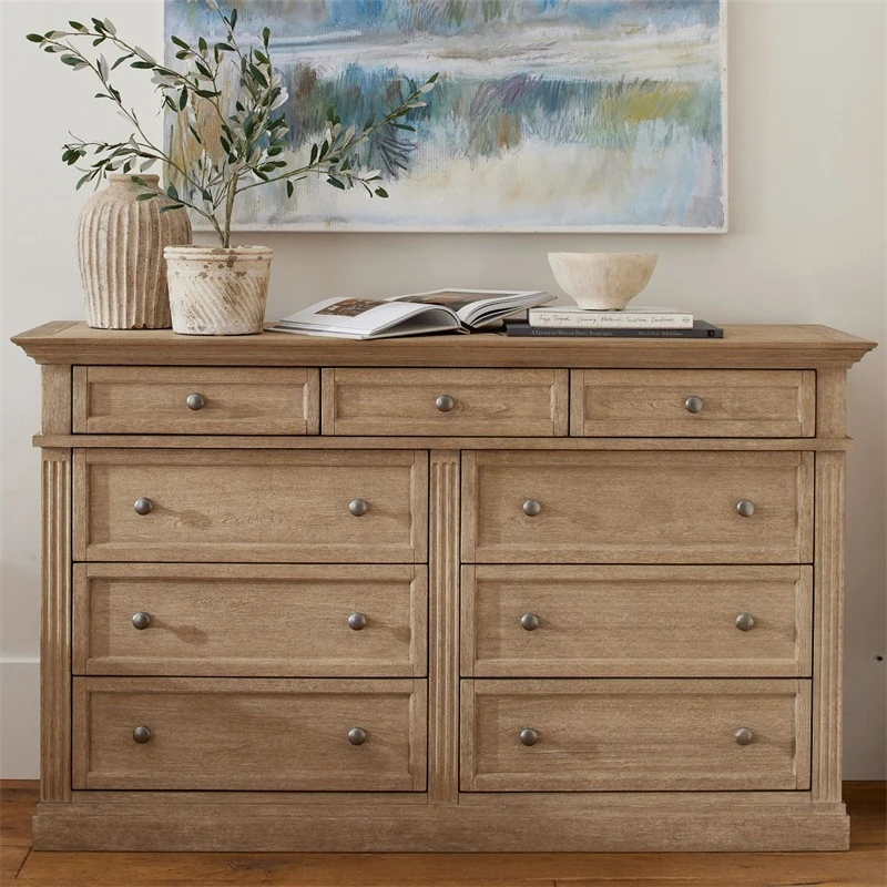 American solid wood retro six-chest cabinet, French high-end old beech storage cabinet