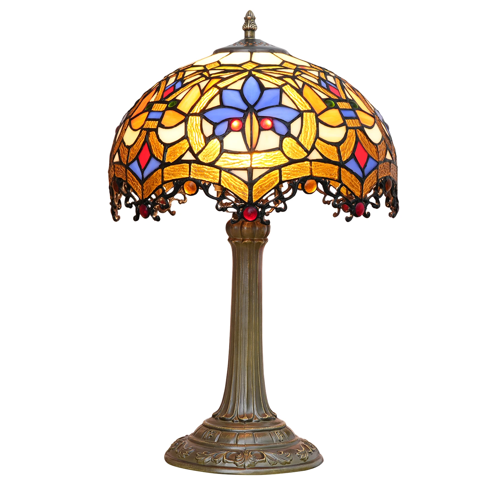 Żółta Lampa Stołowa z Witrażem w Stylu Ogonu Pawia, Vintage, Ręcznie Robiona Lampka do Czytania do Salonu, Biura Domowego, Dekoracyjne Oświetlenie — 2