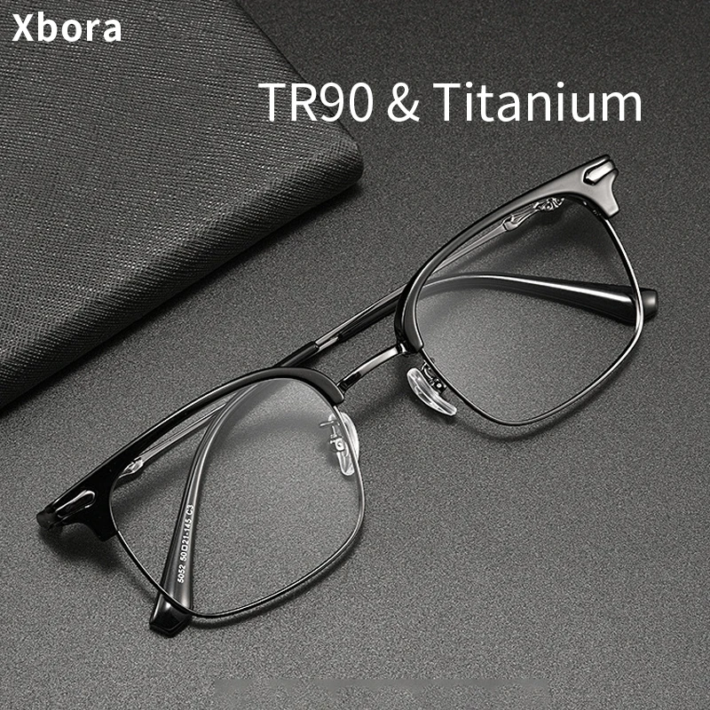 

Xbora TR90 Alloy Eyebrow Line Eyelasses Frame Men's and Women's Ultra Light Round Prescription Eyewear Retro Glasses 5052WX