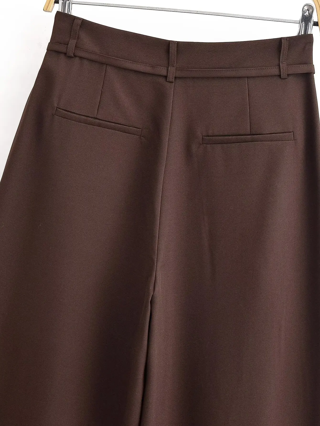 女性の春秋の新コーヒーカジュアルロングパンツ女性のファッションシンプルなハイウエストプリーツ薄いウエストベルトルーズパンツ