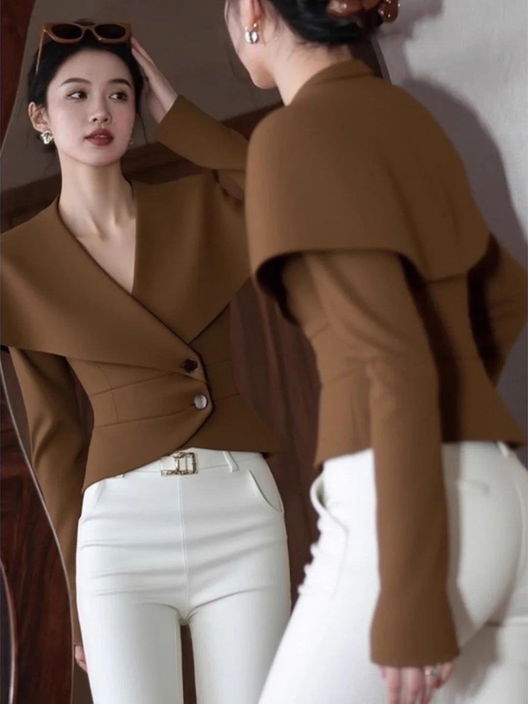 

Early Autumn Women's Long Sve irt Waist-Cinching Khaki Cowl Ne Coat Casual Chic Luxury Faion Anti-Aging Korean Sle