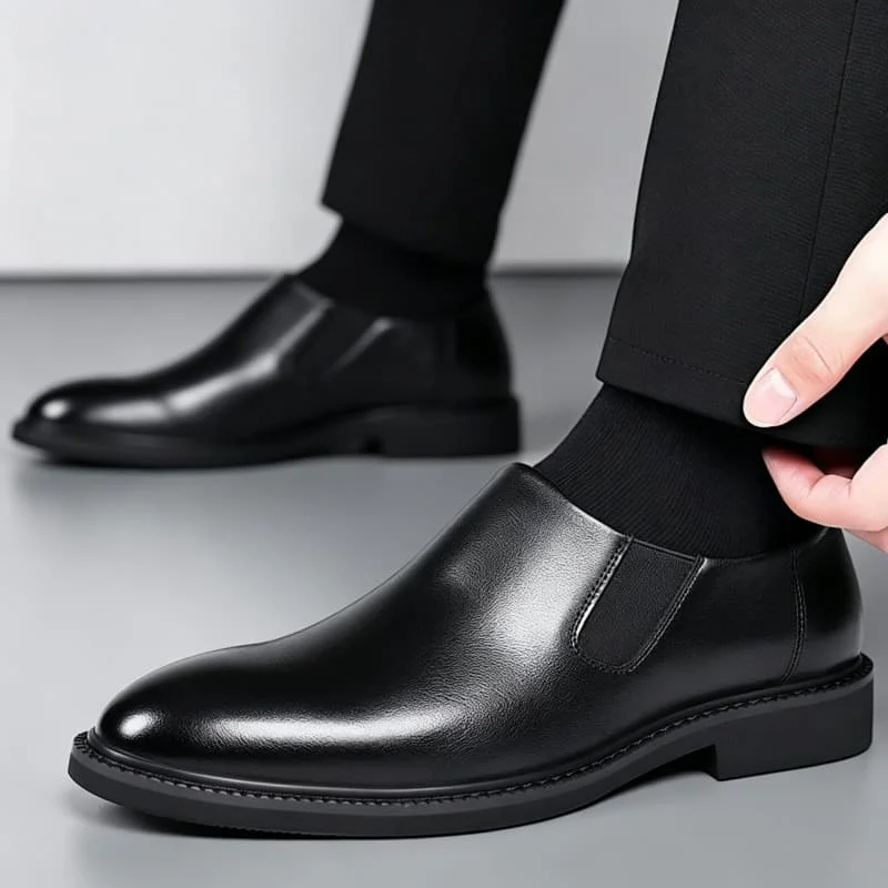 Breathable Comfortable Men's Formal Dress Shoes Spring Fall 2026 Man's Square Heel Soft Leather Shoes Decent Office Business