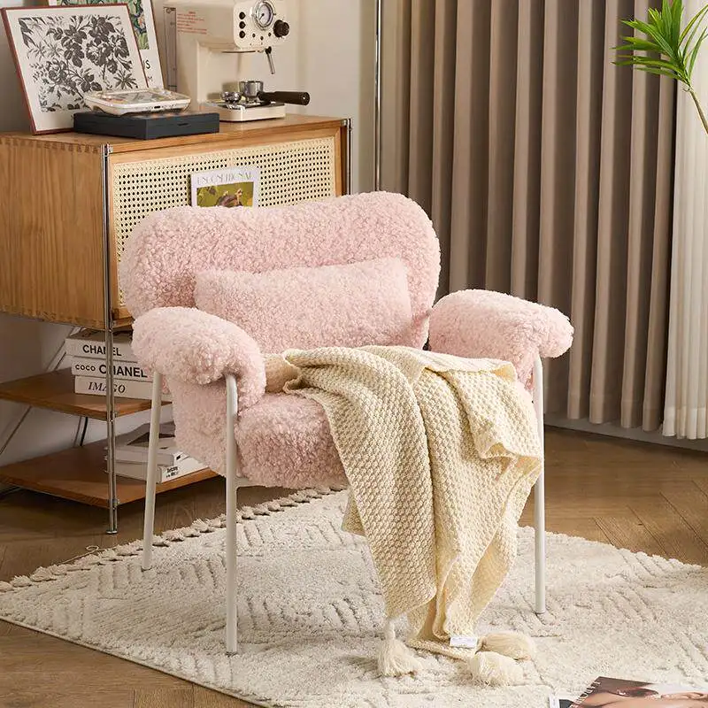 New Accent Chair with Lamb Wool - Creative Single Sofa for Home, Leisure Lounge Seat on Hotel Balcony, Designer Armchair
