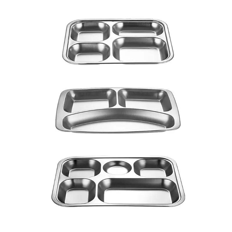 E56C Divided Dinner Tray Stainless Steel Lunch Container  Plate Organizer for School Company Canteen  Dish