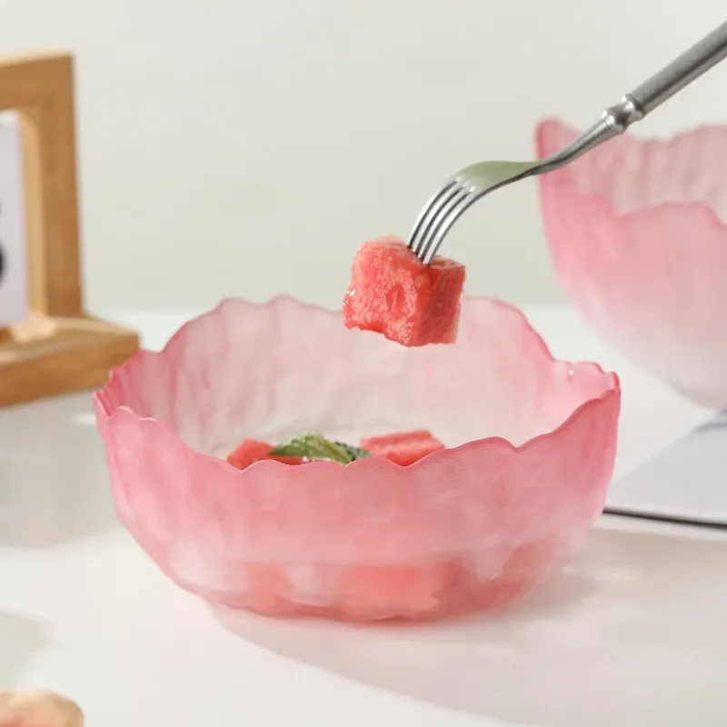 Transparent Glass Bowl Set Tableware Gradient Color Fruit Salad Dessert Bowl Home Living Room Cute Breakfast Bowl Vegetable Tray