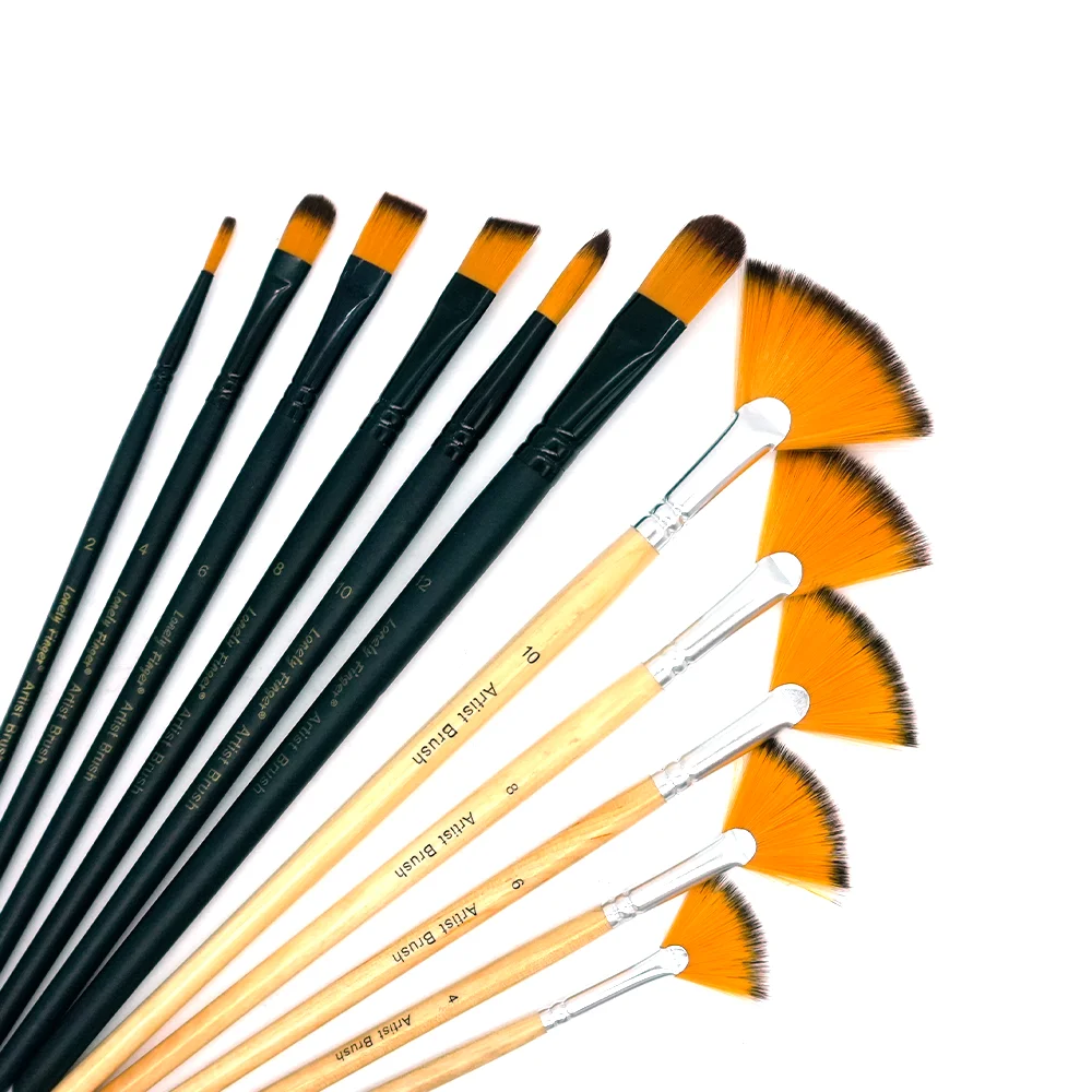 Mixed & Fan Paint Brushes Pack of 11, Assorted Shapes Art Brushes for Canvas Rock DIY Crafts