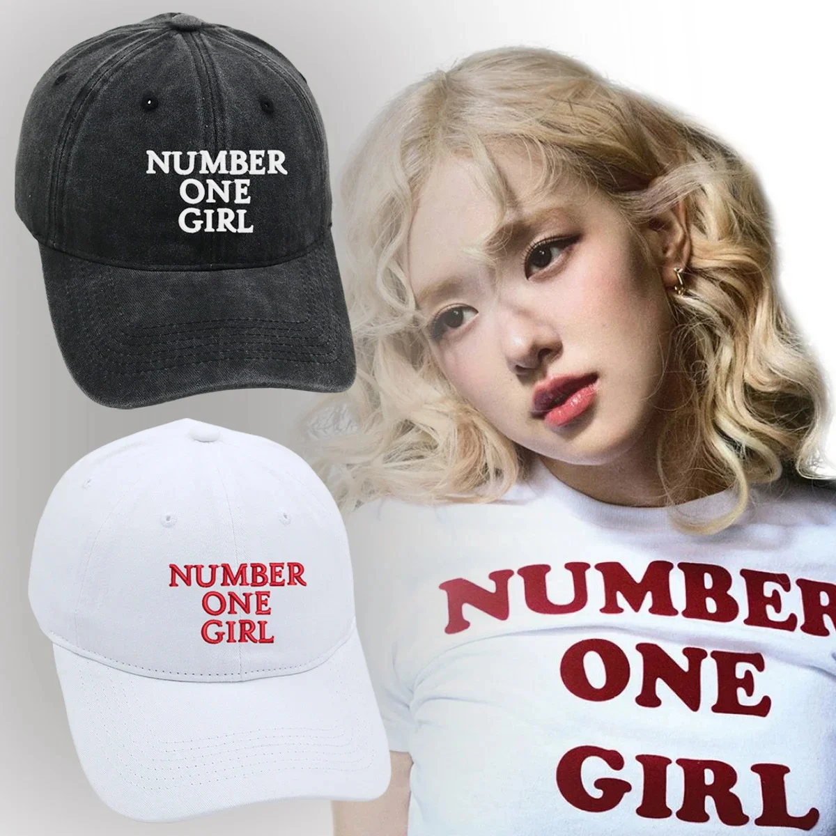 

NUMBER ONE GIRL Baseball Cap Korean Embroidered Couple Hat ROSE Retro Washed Duckbill Cap For Women