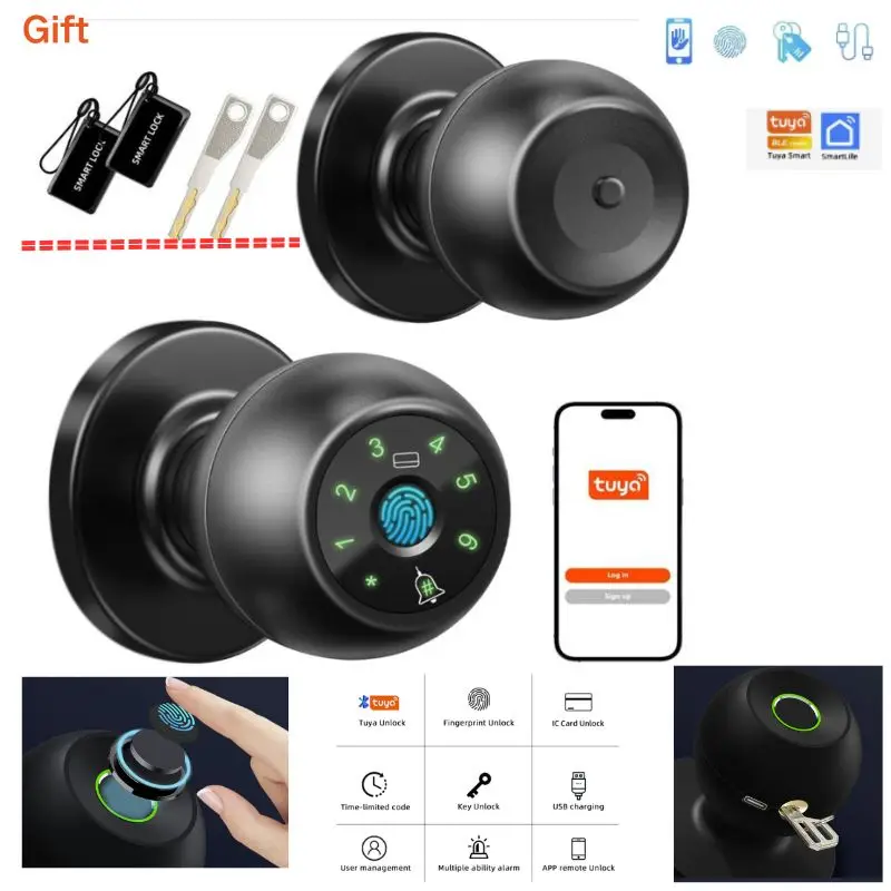 smart home lock frigerprint door lock digital bedroom  smart door handle electronic  Keyless Thumbprint Entry tuya