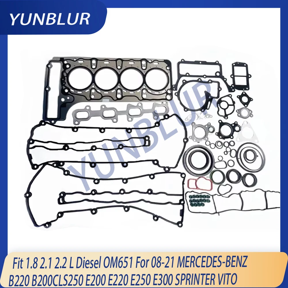 Conjunto Completo de Juntas de Motor Compatível com 1.8 2.1 2.2 L Diesel OM651 Para 08-21 MERCEDES-BENZ B220 B200CLS250 E200 E220 E250 E300 SPRINTER VITO