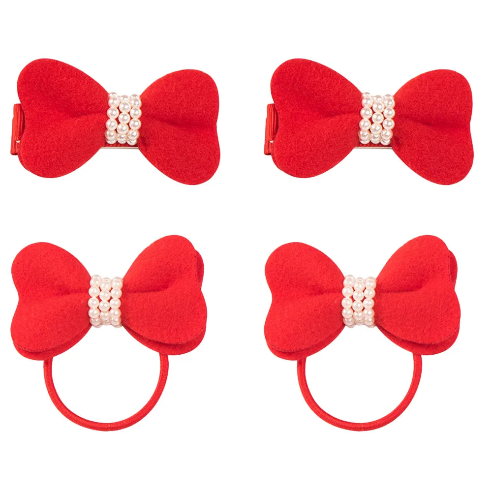 

4Pcs Baby Girls Pearls Hair Bow Clip Bowtie Rope Toddler Hair Accessories for Party Birthday Photo Hairpin Barrette