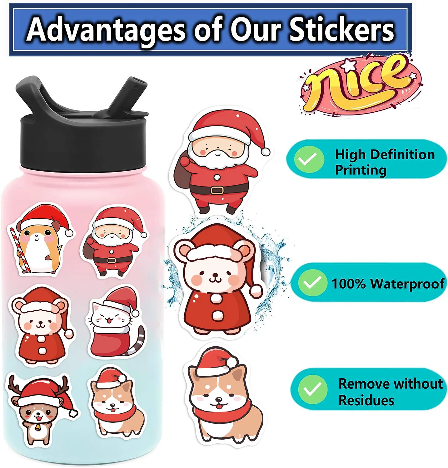 10/50Pcs Cute Funny Cartoon Christmas Animal Stickers Decals For Phone Laptop Luggage Wall Notebook Aesthetic Waterproof Sticker