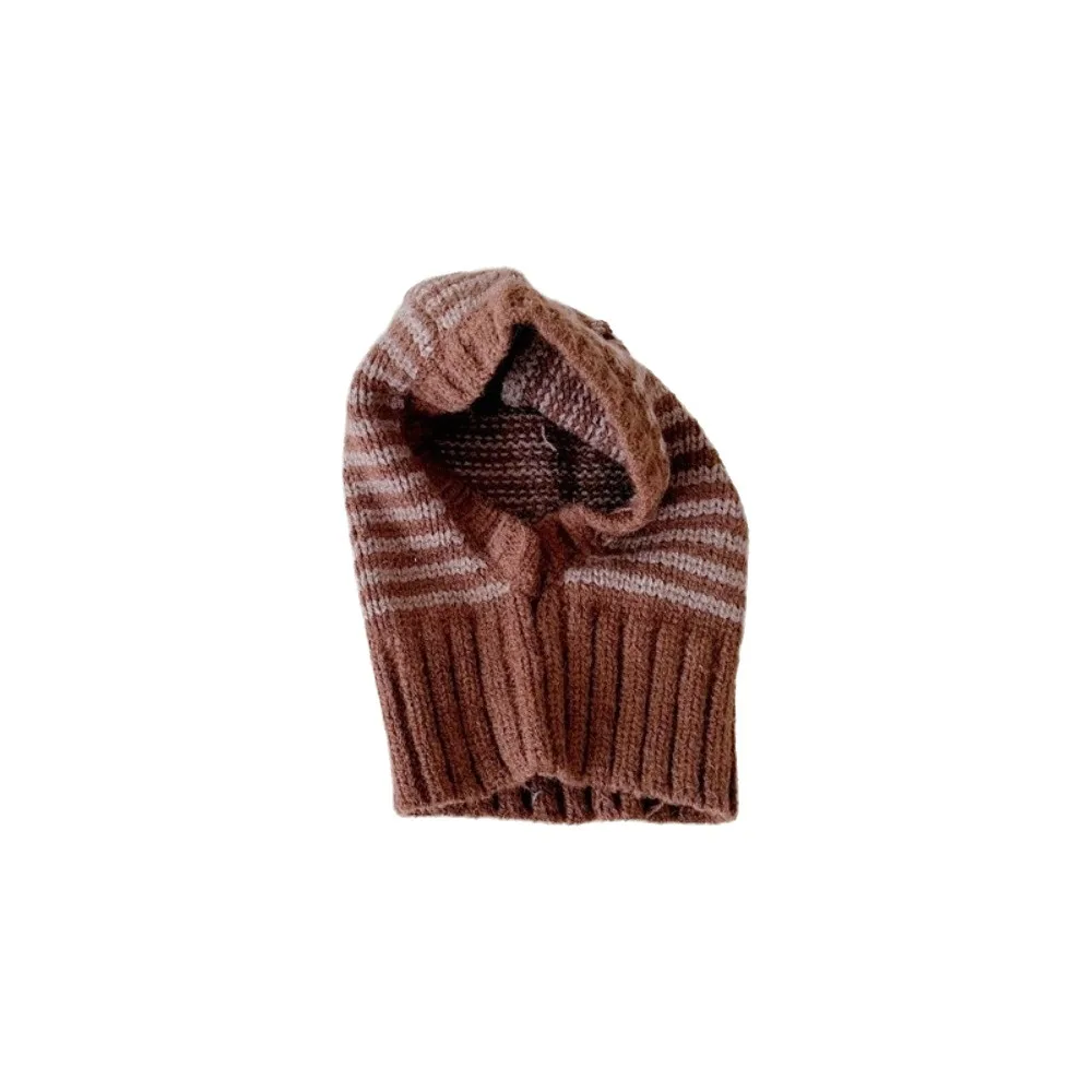 Simple Striped Scarf Hat Keep Warm Thermal Balaclava Hat Headgear Hood Winter Ear Protection Cap Girl