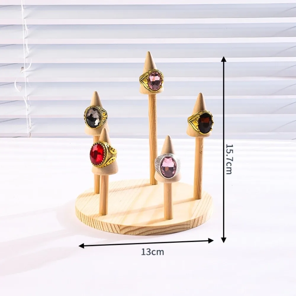 

Durable Round Finger Ring Storage Rack Wood Cone Jewelry Display Ring Display Stand Space Saving Display Props
