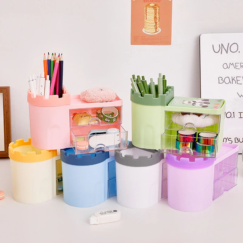 

Versatile Stationery Cosmetics Storage Box Desktop Organizer Pen Holder Drawer Type Multiple Compartments Dust Prevention Shelve