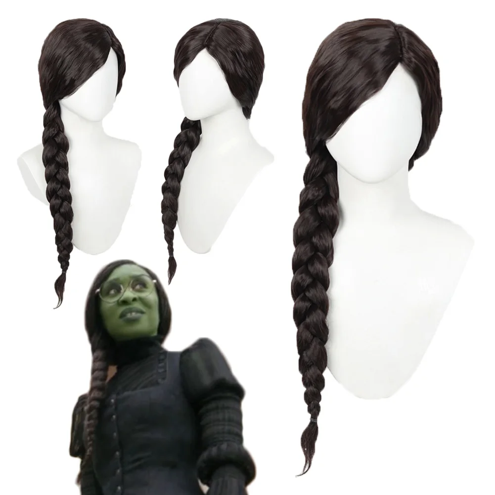 

Witch Elphaba Wigs 2024 Movie Wiked Cosplay Fantasy Costume Accessories Long Braid Hair Adult Women Roleplay Fantasia Props