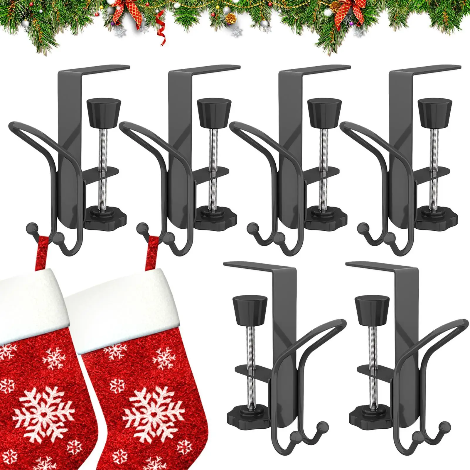 

Fireplace Stocking and Garland Hanger Christmas Garland Hanger for Mantle 6 Pieces Heavy Duty Steel Hooks Adjustable Clamps for