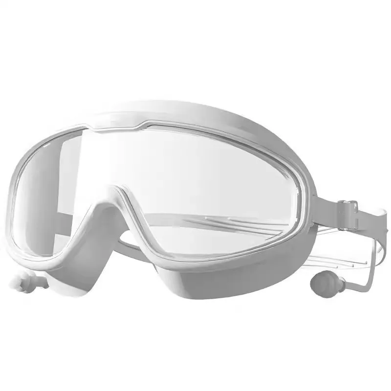 Set di occhialini da nuoto professionali, montatura grande antiappannamento, lente HD impermeabile, include cuffia da nuoto per uomini, donne e bambini