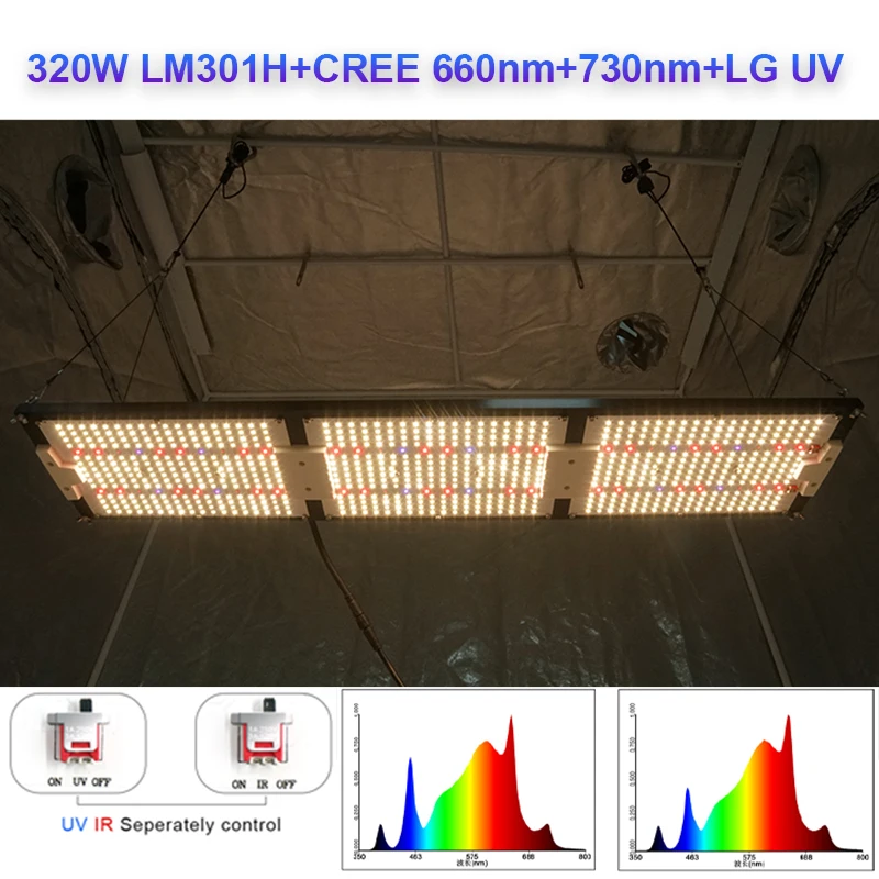 Separate Switch For UV IR, 320W Kingbrite LM301H Mix XP-E2 660NM 730nm UV Board Full Spectrum Led Grow Light