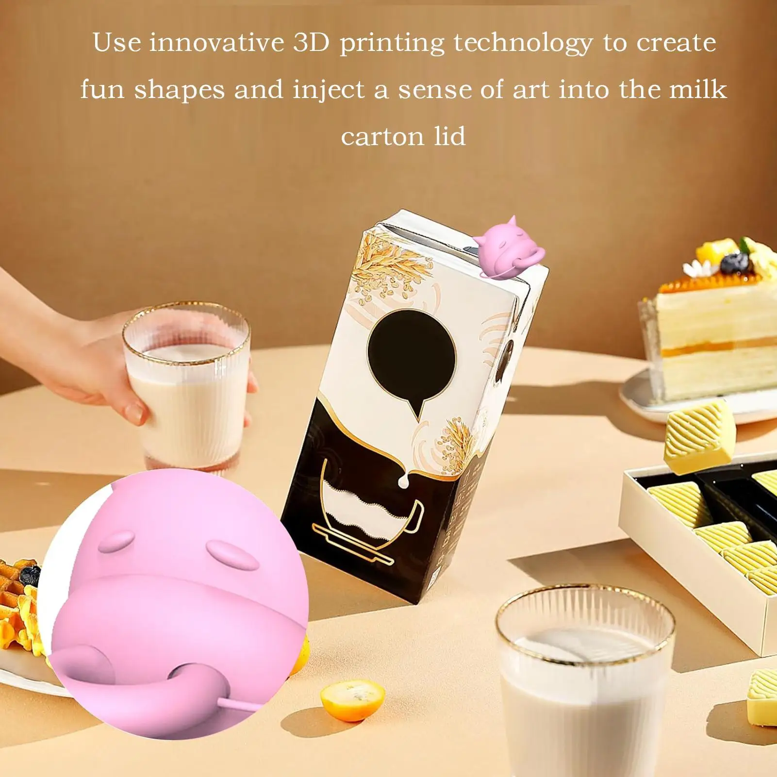 موزع زجاجات الحليب C-aps أغطية الزجاجات على شكل بقرة مانعة للتسرب سيليكون ثلاثية الأبعاد غطاء الطباعة صندوق الحليب غطاء شرب غطاء عزل