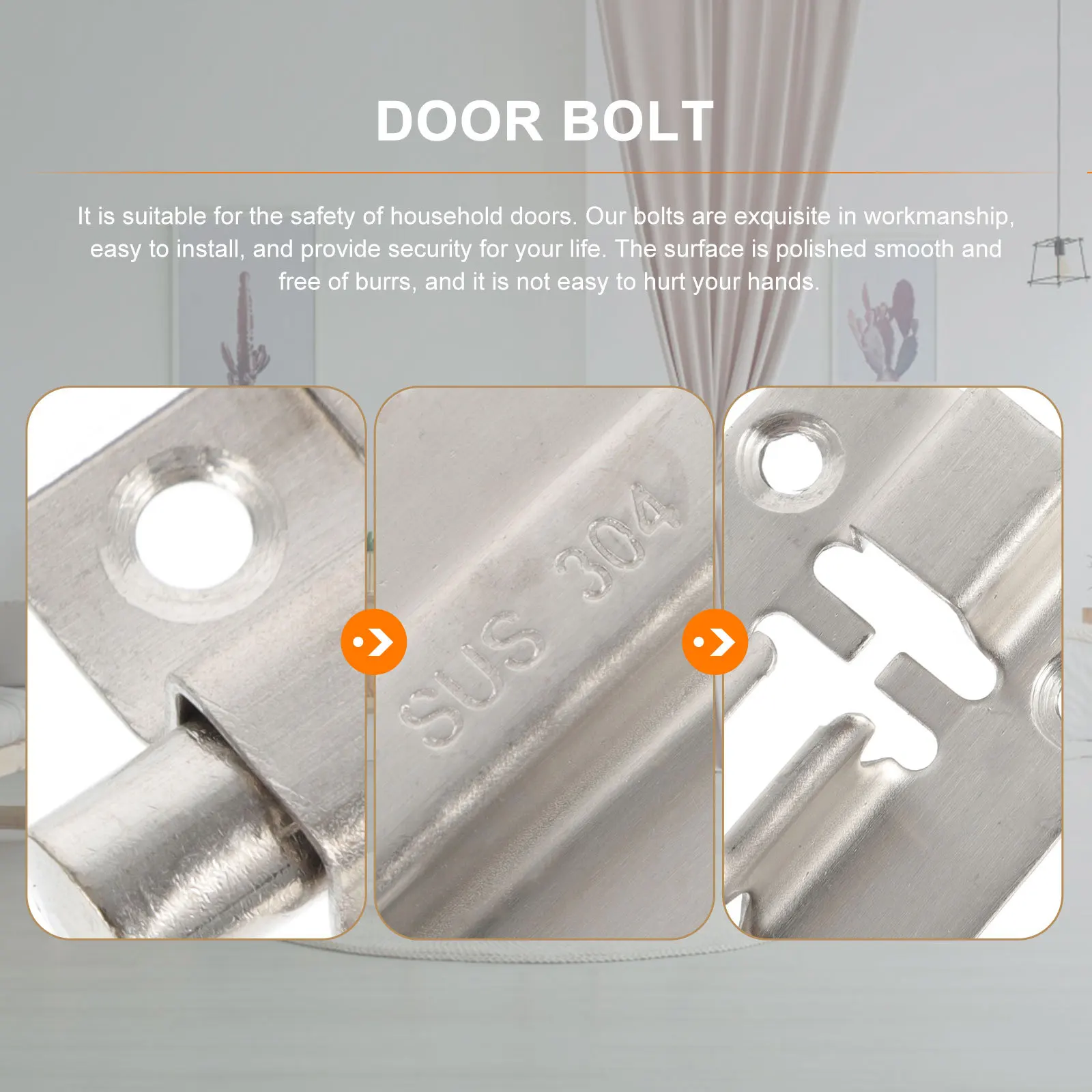 

2pcs Stainless Steel Door Bolt Heavy Duty Slide Latch For Home Hotel Sliding Gate Lock Safety Device Durable Finish