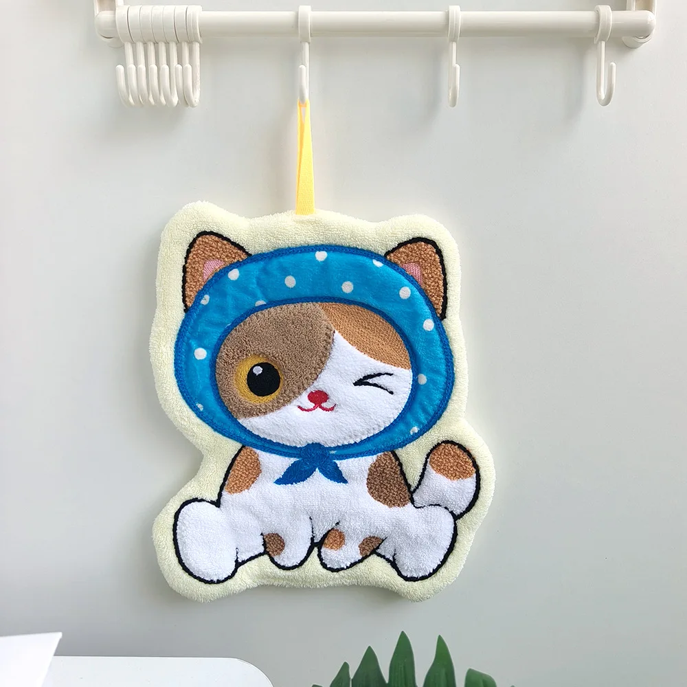 Cute Cartoon Hanging Kitchen Towel Soft Coral Fleece Absorbent Hanging Mini Towels Wipe Cloth Kids Bathroom - view 4