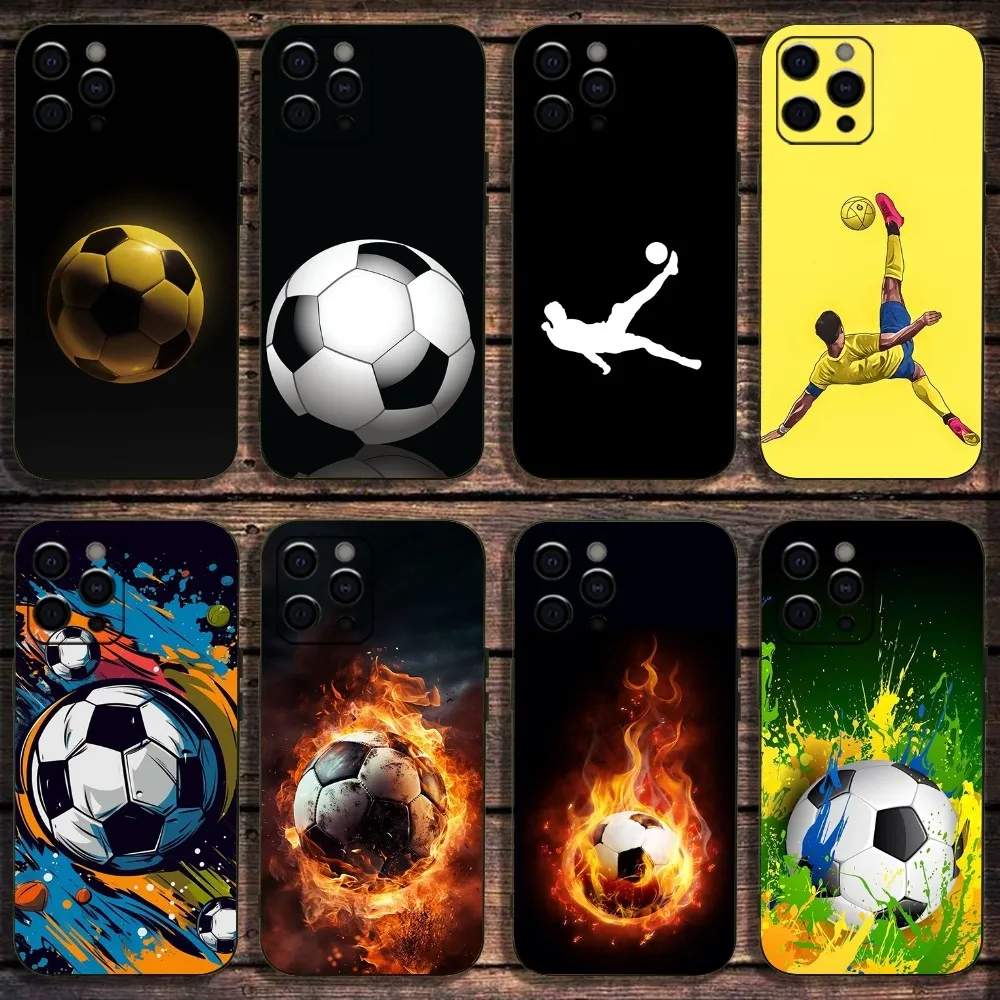 Fire Football Soccer ball Phone Case For Apple iPhone 15,14,13,12,11,Pro,X,XS,Max,XR,Plus,Mini Soft Black Cover