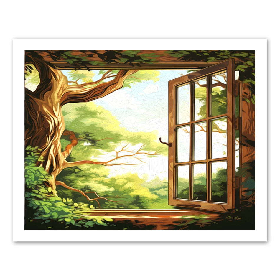 

RUOPOTY Painting By Numbers Oil window Green Scenery Framed Wall Art Modern Personalized Gift Diy Set Home Decor Items