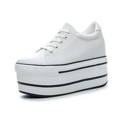 12CM krowa prawdziwa skóra kobiety jesienna wiosenna moda ukryte obcasy damskie kolorowe buty na platformie koturnie buty z grubą gumowaną podeszwą