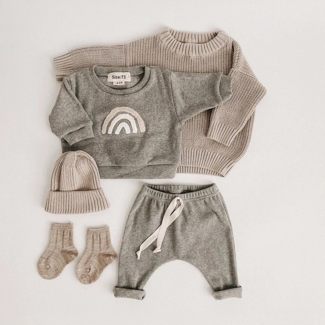 2026 Spring New Baby Long Sleeve Clothes Set Boys Girls Loose Sweatshirt + Pants 2pcs Suit Infant Toddler Cotton Casual Outfits