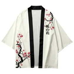 Japanese Traditional Cardigan Robe Men and Women Harajuku Cherry Blossom Print Kimono Cosplay Women Beach Haori Yukata Kimono