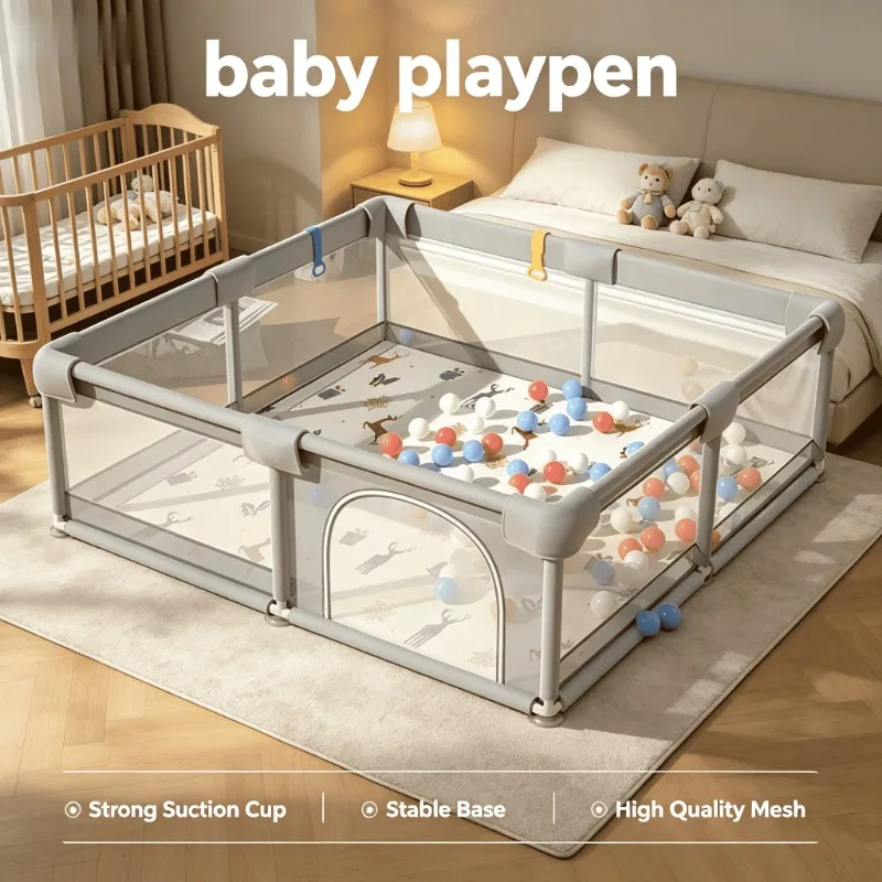 Foldable Area Baby Playpens Fence Baby Playpen Play Yard Indoor Easy Assembly Soft Mat Safety Portable Gate Toddler Play