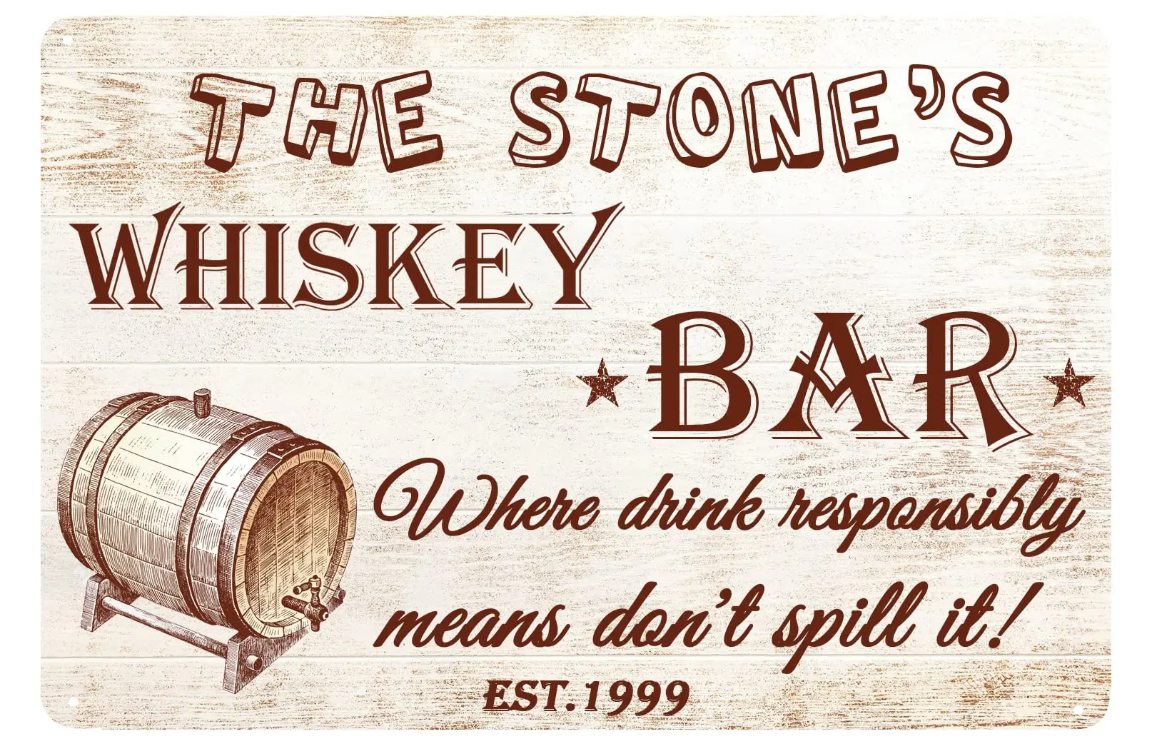 Custom Whiskey Barrel Pattern Antique Distressed Appearance Bar Wood Metal Sign Personalized Whiskey Bar Sign Wall Decor Accesso