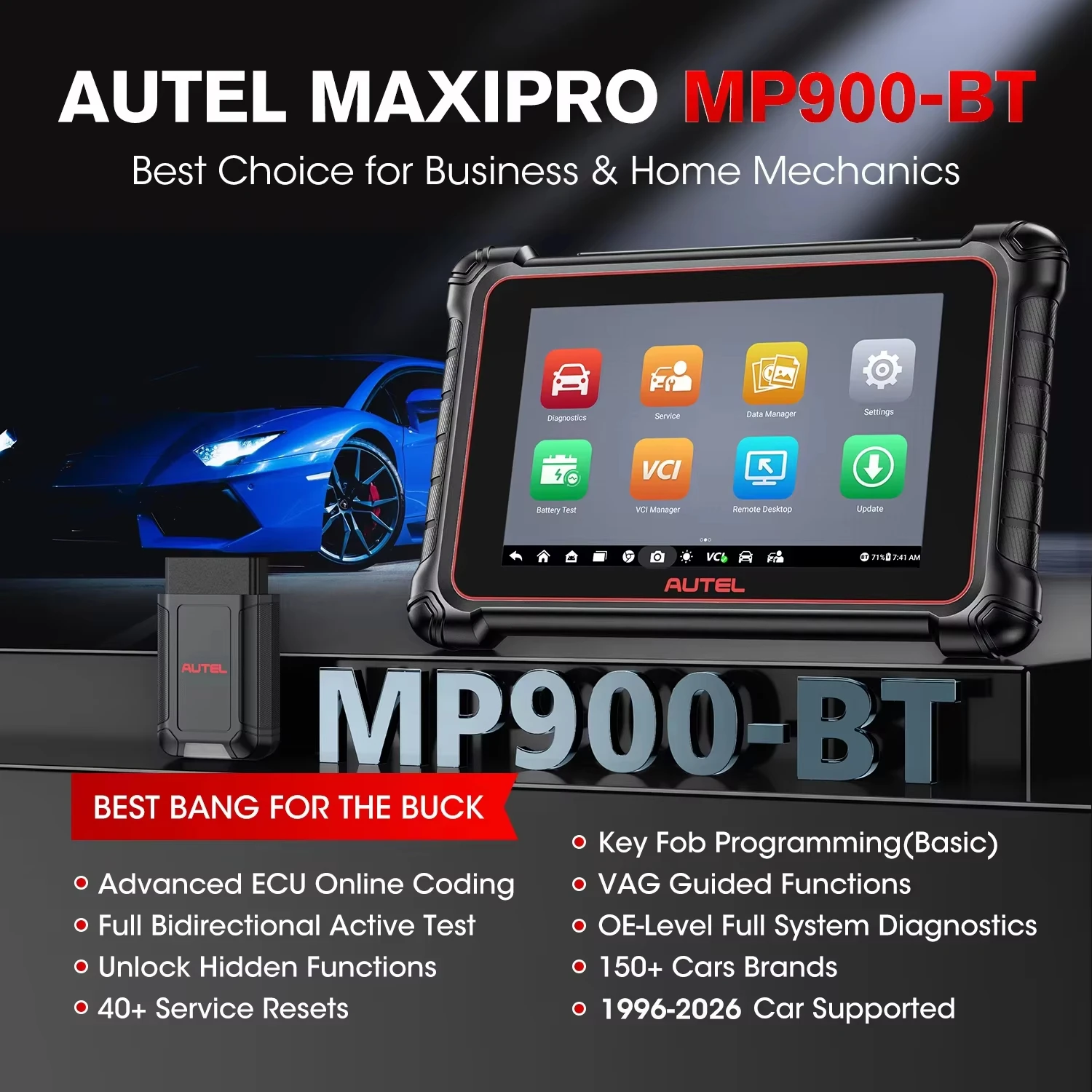 Autel MaxiPRO MP900BT MP900-BT Automotive Diagnostic Tools Scanner ECU Coding 8 Inch Bi-directional Bluetooth OBD2 Car Scan Tool DoIP/CAN FD PK MK900-BT MP900E MK900 MP808BT PRO