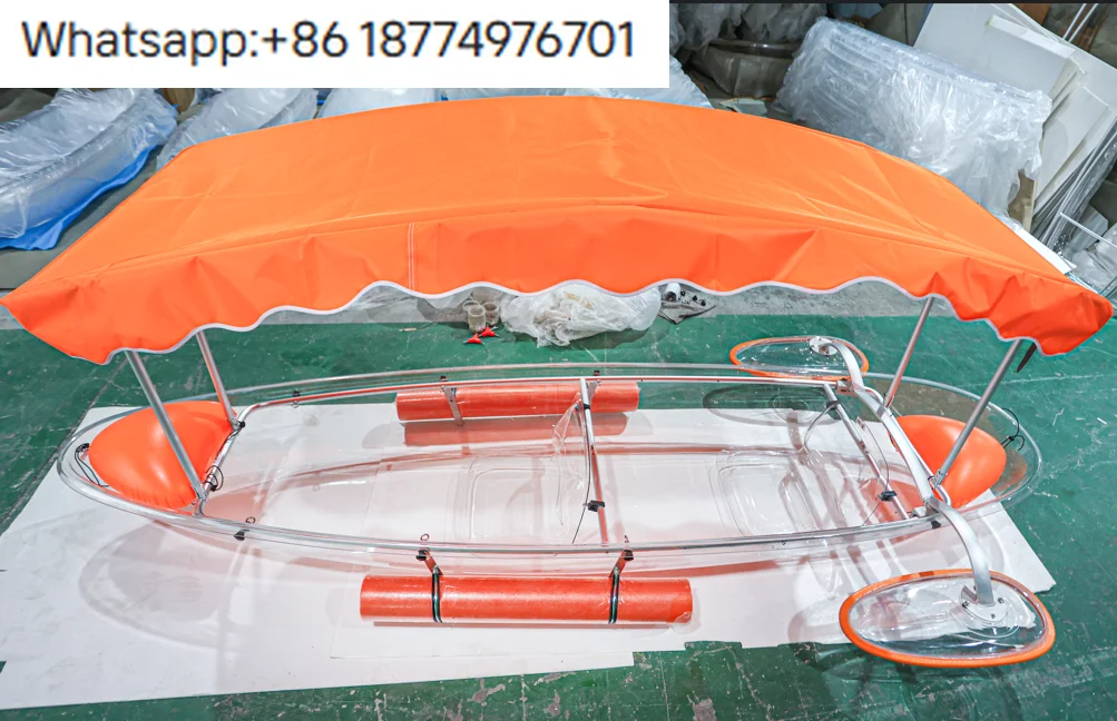 Outdoors 2-Person Transparent Crystal PC Ka with Canopy Roof, Pedal Powered Clear Boat for Lake Resort & Tourism