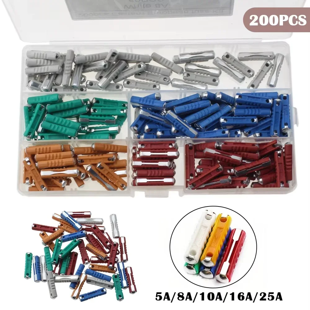 200Pcs Eastern European Torpedo Car Fuse Assortment Kit, 5A to 40A Cylindrical Auto Torpedo Fuse Set for Old European Vehicles