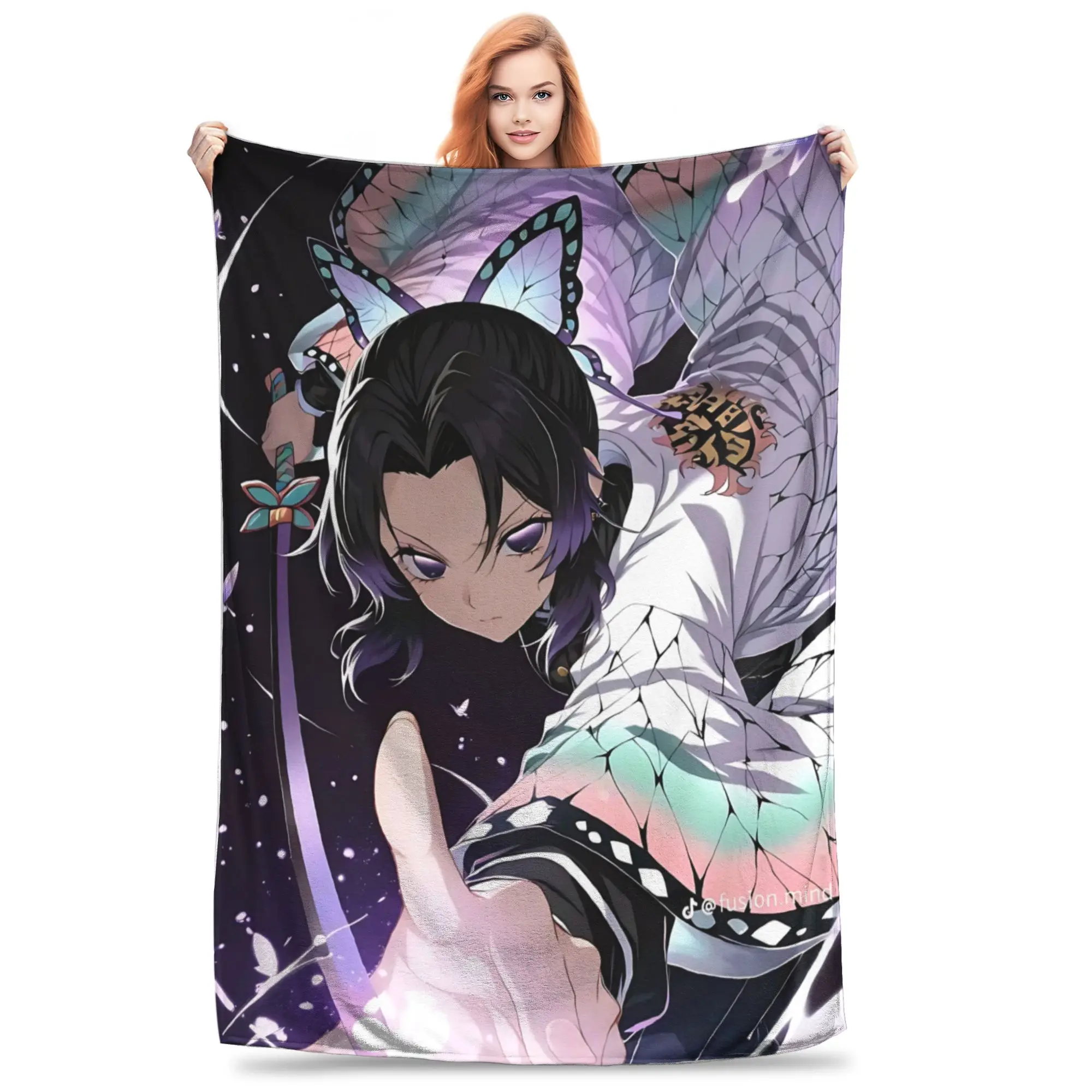 1PC Demon Slayers Anime Shinobu Kocho Blanket Throw Blanket  Novelty Warm Blanket All Season Home Gift