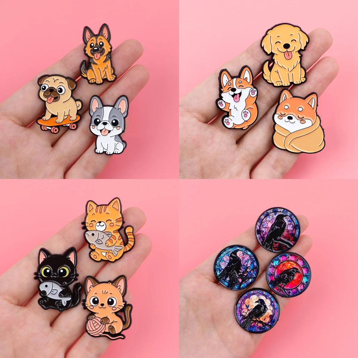 

Cute Pet Dogs Enamel Pins Cartoon Cat Brooches Badge Crow Lapel Pin Clothes Accessories Animal Jewelry Birthday Gifts